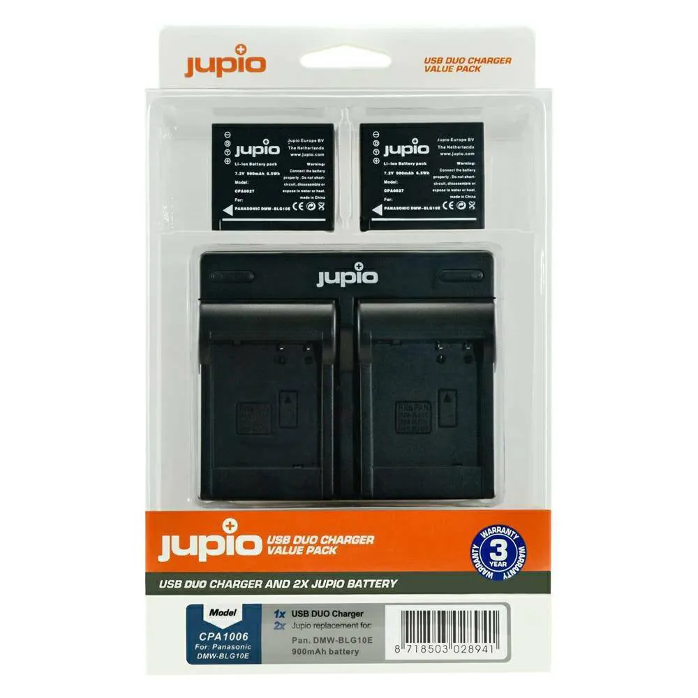 Jupio 2x Batteries 900mAh & USB Dual Charger Kit For Panasonic DMW-BLG10