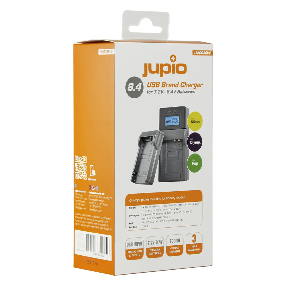 Jupio USB Brand Charger For Nikon/Fuji/Olympus 7.2V-8.4V Batteries