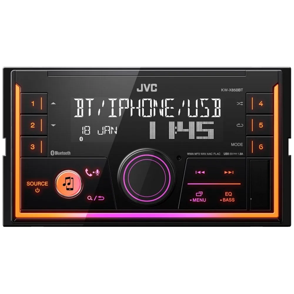 JVC KW-X850BT 4 x 50W Mechless Double DIN Receiver Head Unit with USB, Bluetooth and iPhone Support