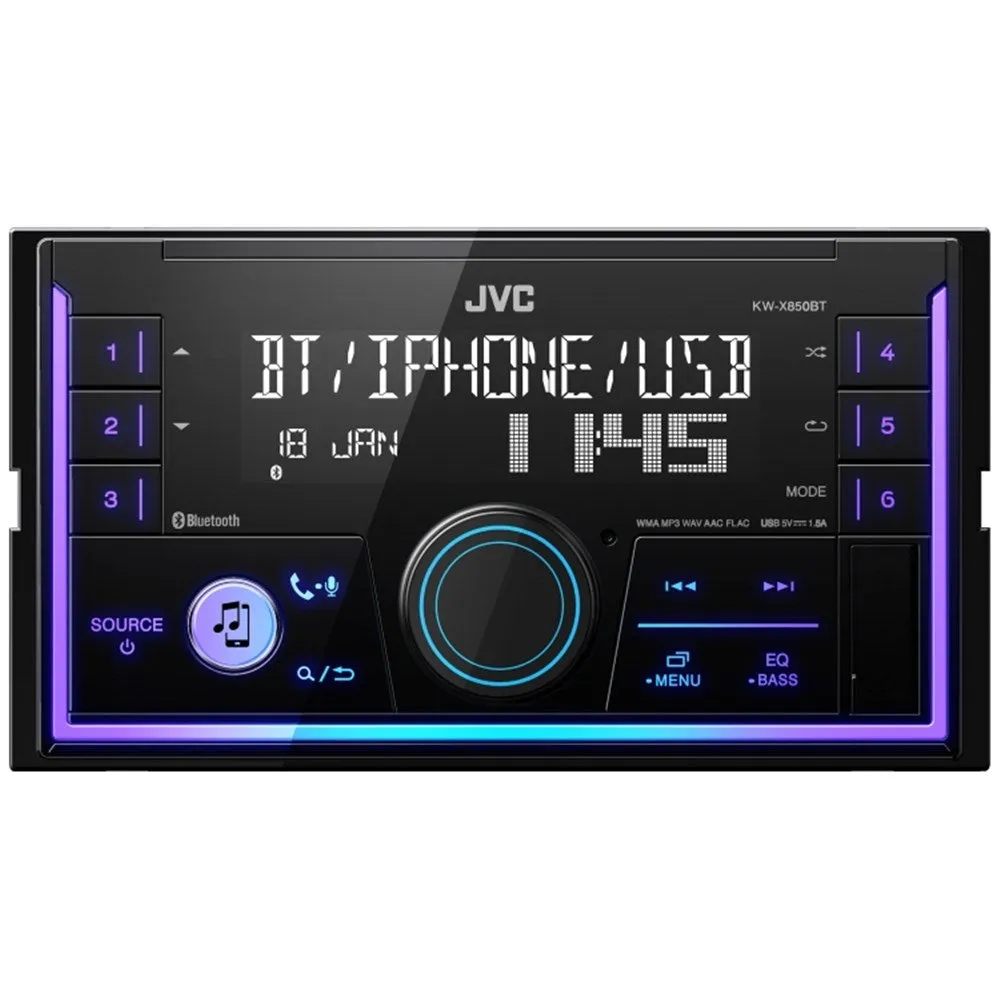 JVC KW-X850BT 4 x 50W Mechless Double DIN Receiver Head Unit with USB, Bluetooth and iPhone Support