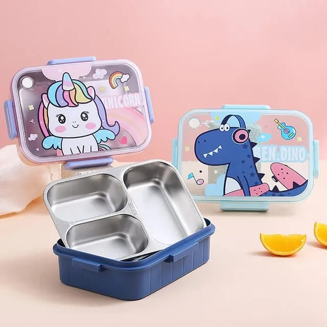 Kids Character 3 Compartment Stainless Steel Bento Lunch Box