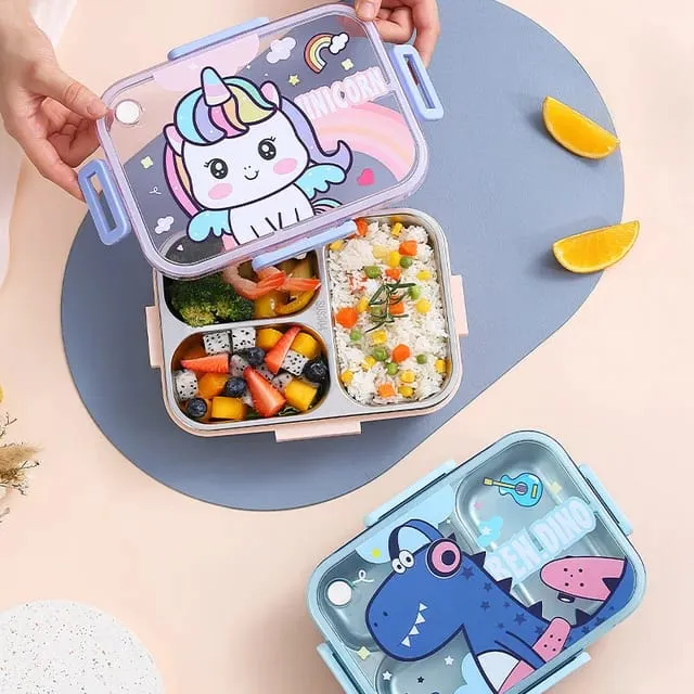 Kids Character 3 Compartment Stainless Steel Bento Lunch Box