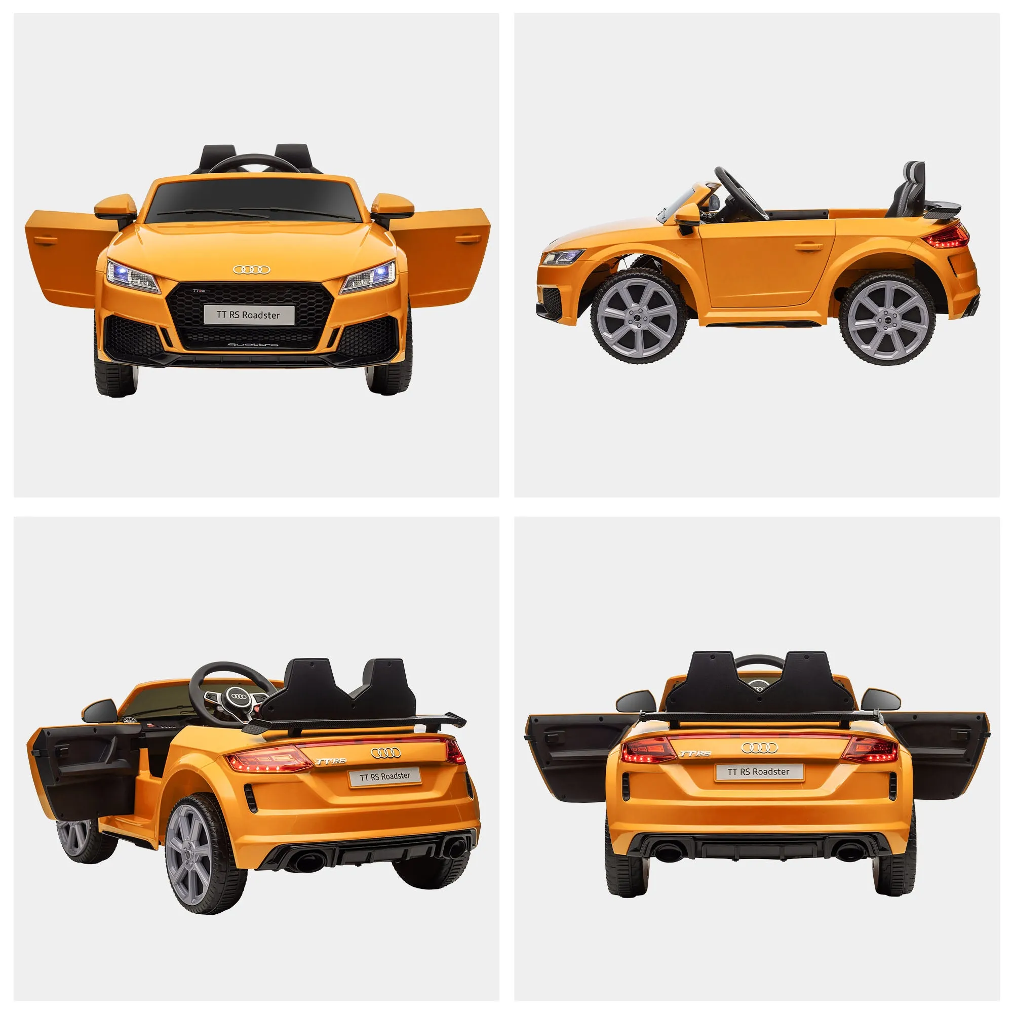 Kids Licensed Audi TT RS Ride-On Car 12V Battery w/ Remote Suspension Headlights and MP3 Player 3km/h Yellow