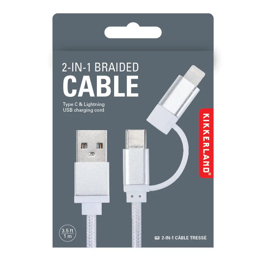 Kikkerland Silver 2-In-1 Braided Cable