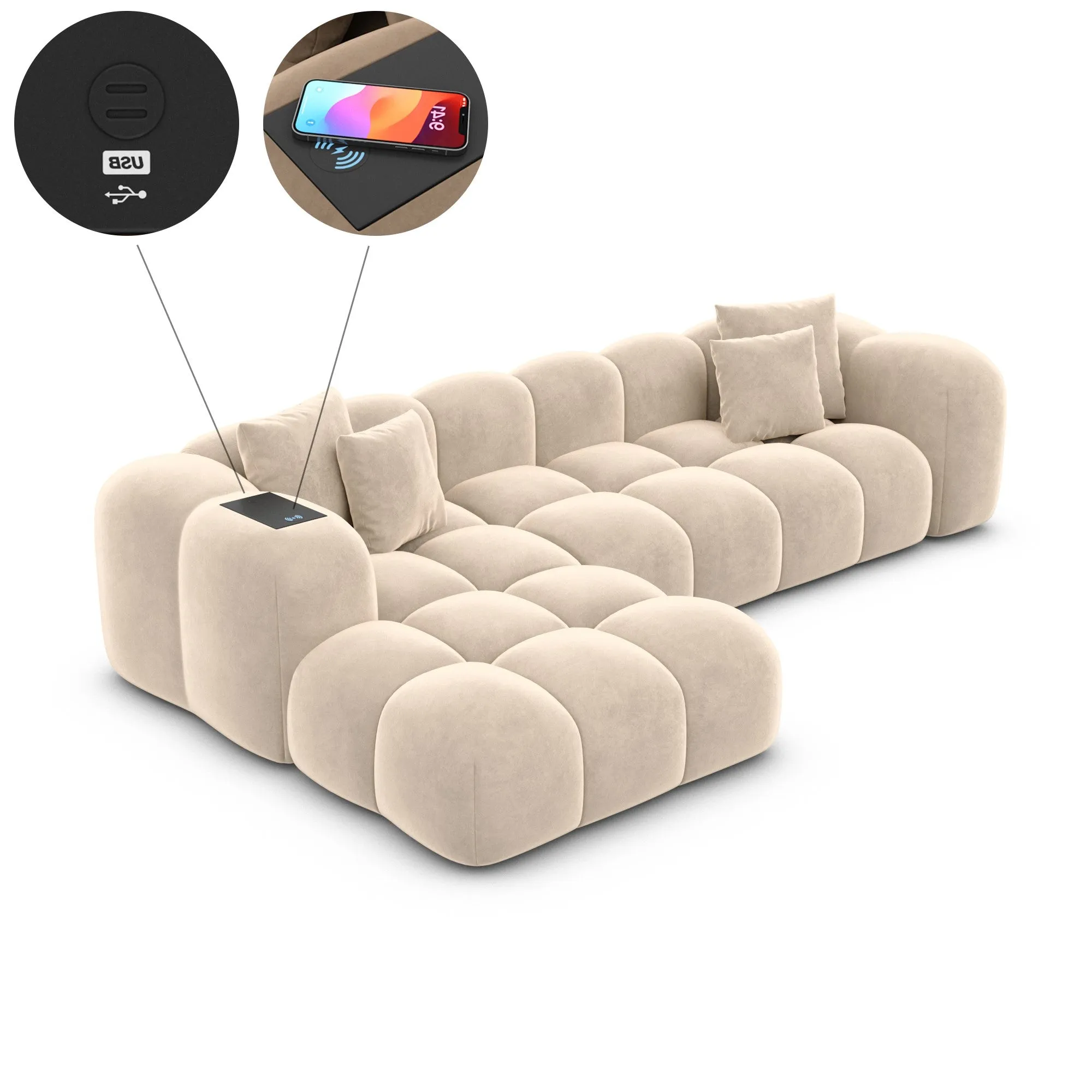 L Form Cloud with wireless phone charger and USB