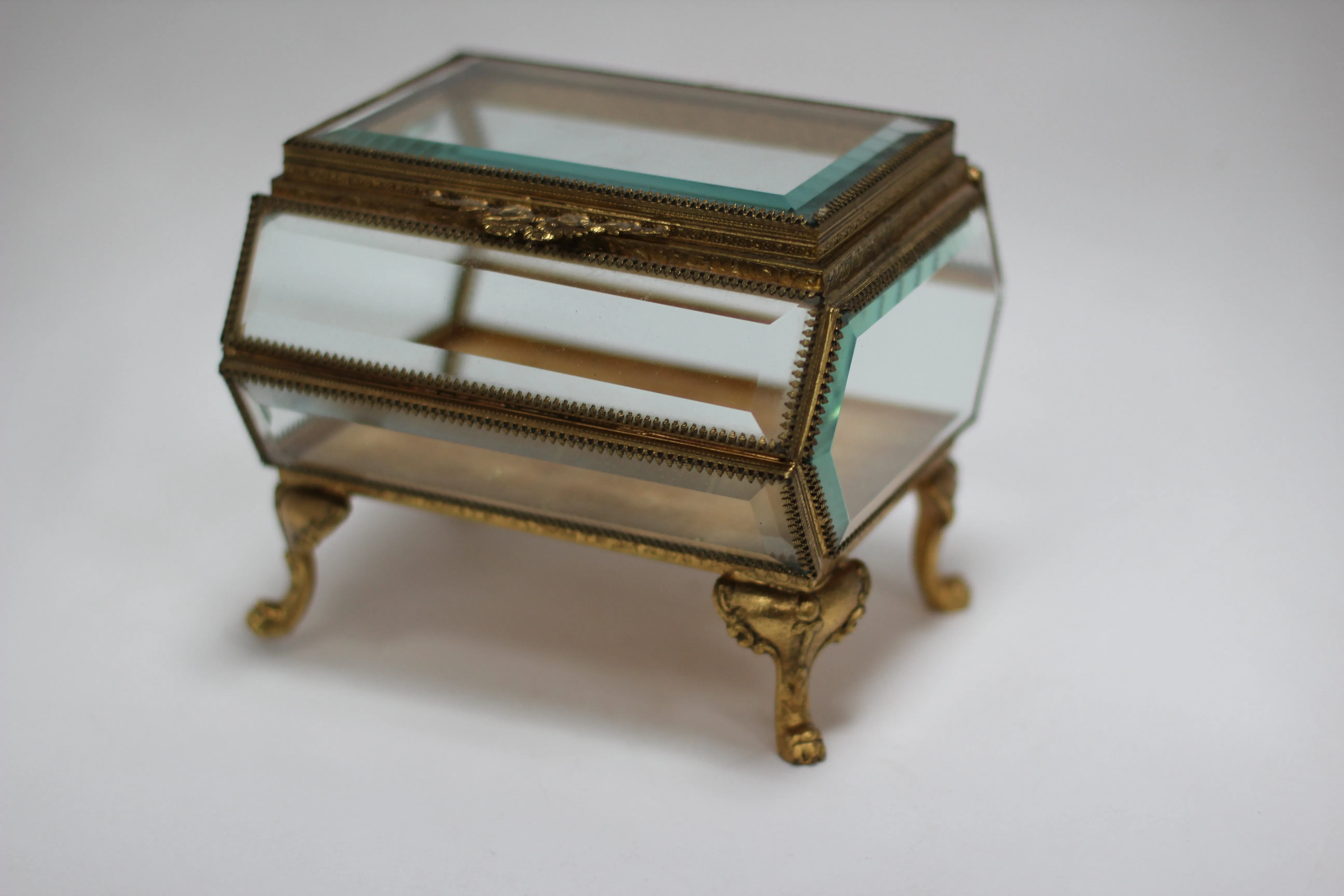 Large antique Beveled glass Jewelry Box