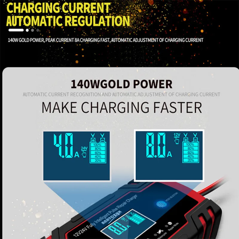 LCD Display Smart Car Battery Charger 12V/24V Repair