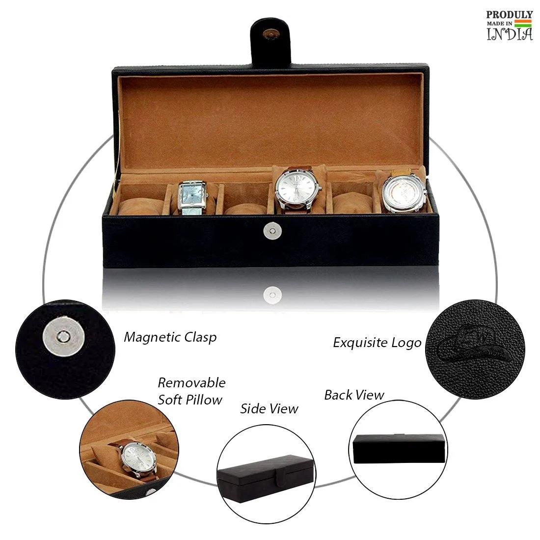 Leather World Unisex 6 Slot Watch Organizer Box For Watch Enthusiasts