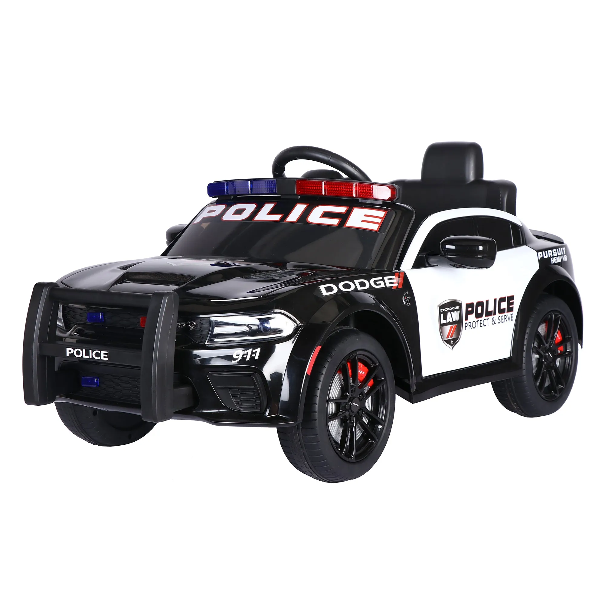 Licensed Dodge Charger 12V Kids Ride-On Police Car with Parental Remote Control: Electric Cart Featuring Three Speeds, Power Display, Slow Start, USB, MP3, Bluetooth, LED Lights, and Four-Wheel Suspension