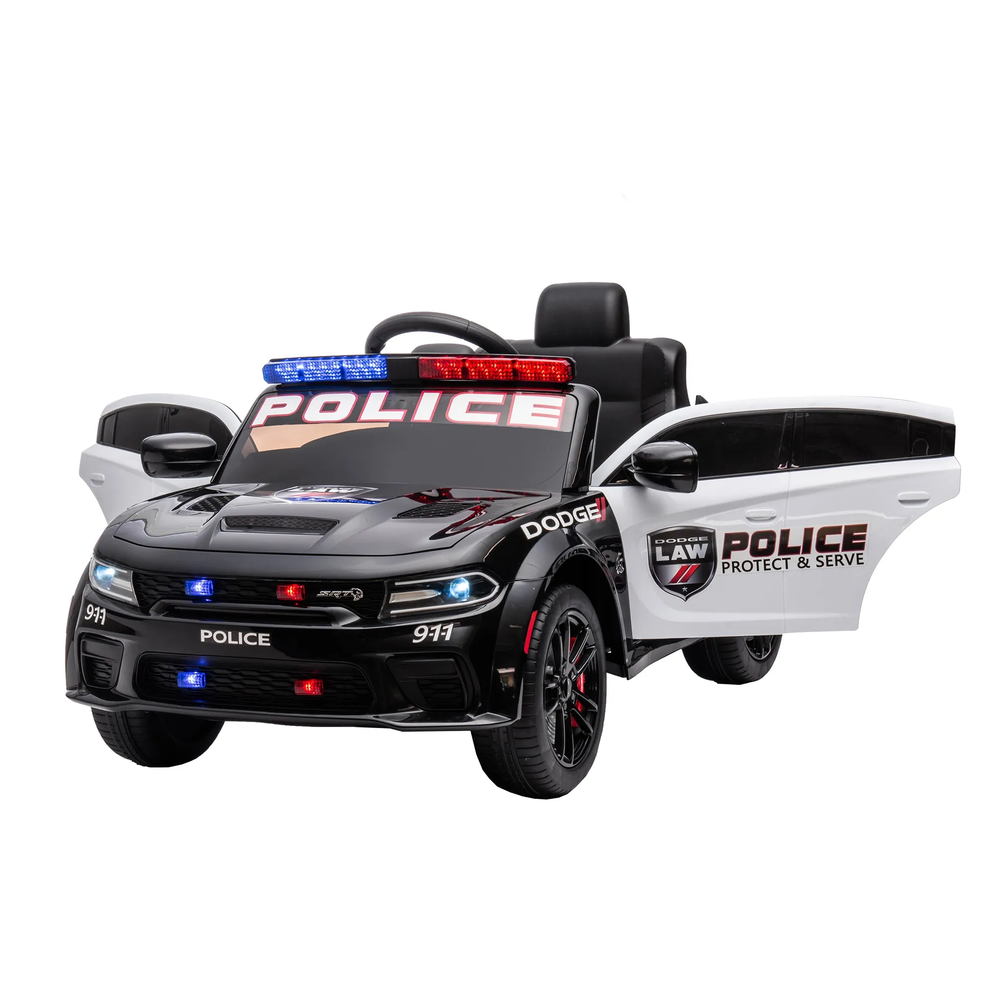 Licensed Dodge Charger 12V Kids Ride-On Police Car with Parental Remote Control: Electric Cart Featuring Three Speeds, Power Display, Slow Start, USB, MP3, Bluetooth, LED Lights, and Four-Wheel Suspension