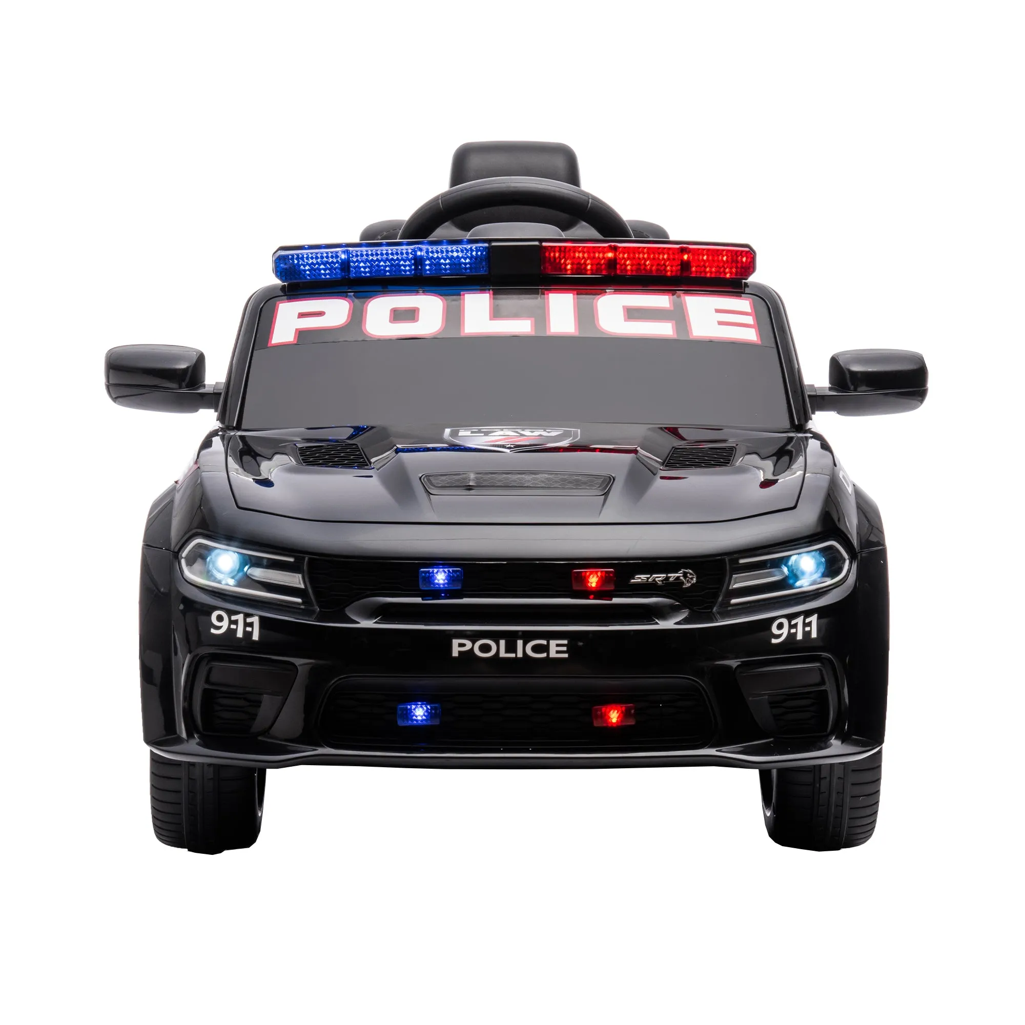 Licensed Dodge Charger 12V Kids Ride-On Police Car with Parental Remote Control: Electric Cart Featuring Three Speeds, Power Display, Slow Start, USB, MP3, Bluetooth, LED Lights, and Four-Wheel Suspension