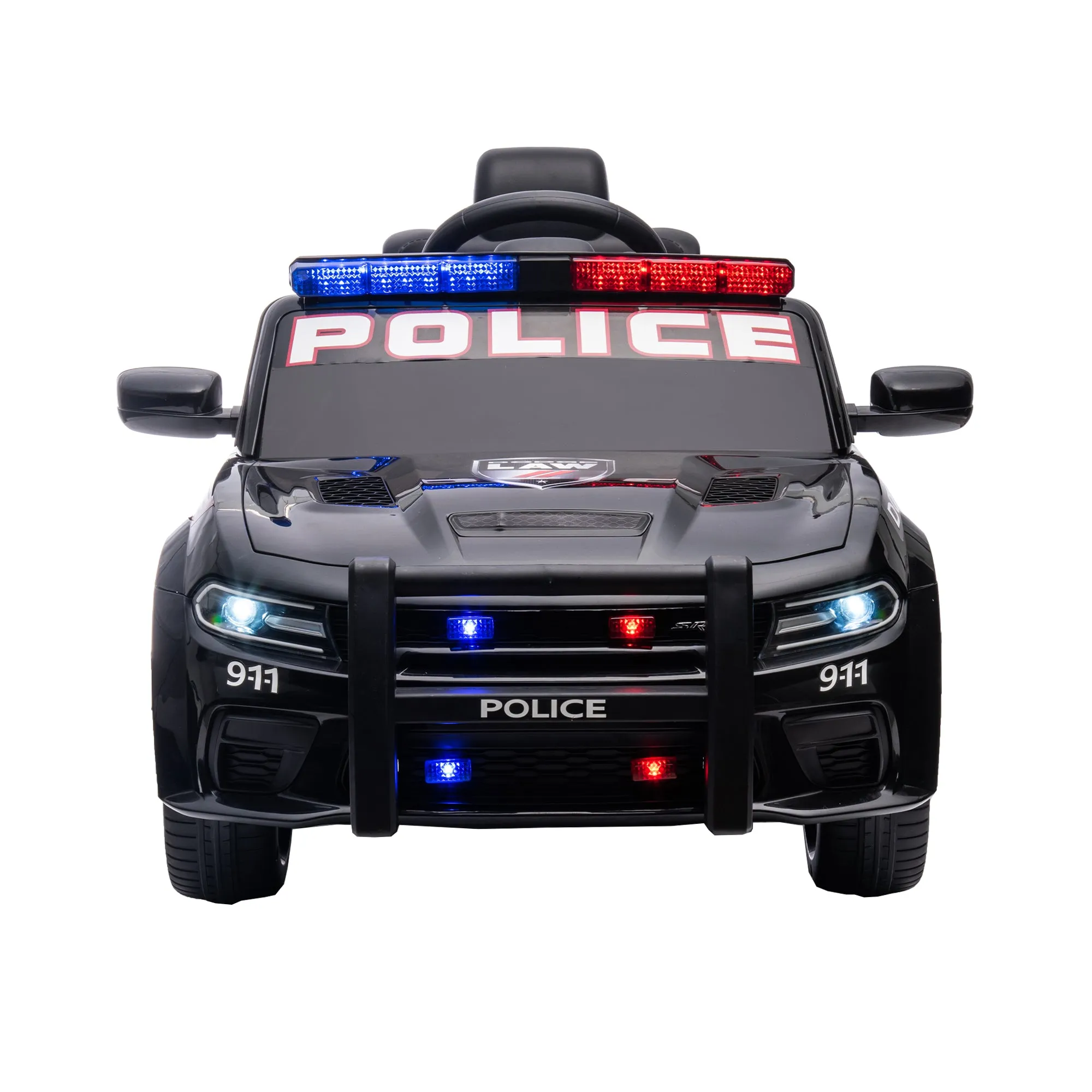 Licensed Dodge Charger 12V Kids Ride-On Police Car with Parental Remote Control: Electric Cart Featuring Three Speeds, Power Display, Slow Start, USB, MP3, Bluetooth, LED Lights, and Four-Wheel Suspension