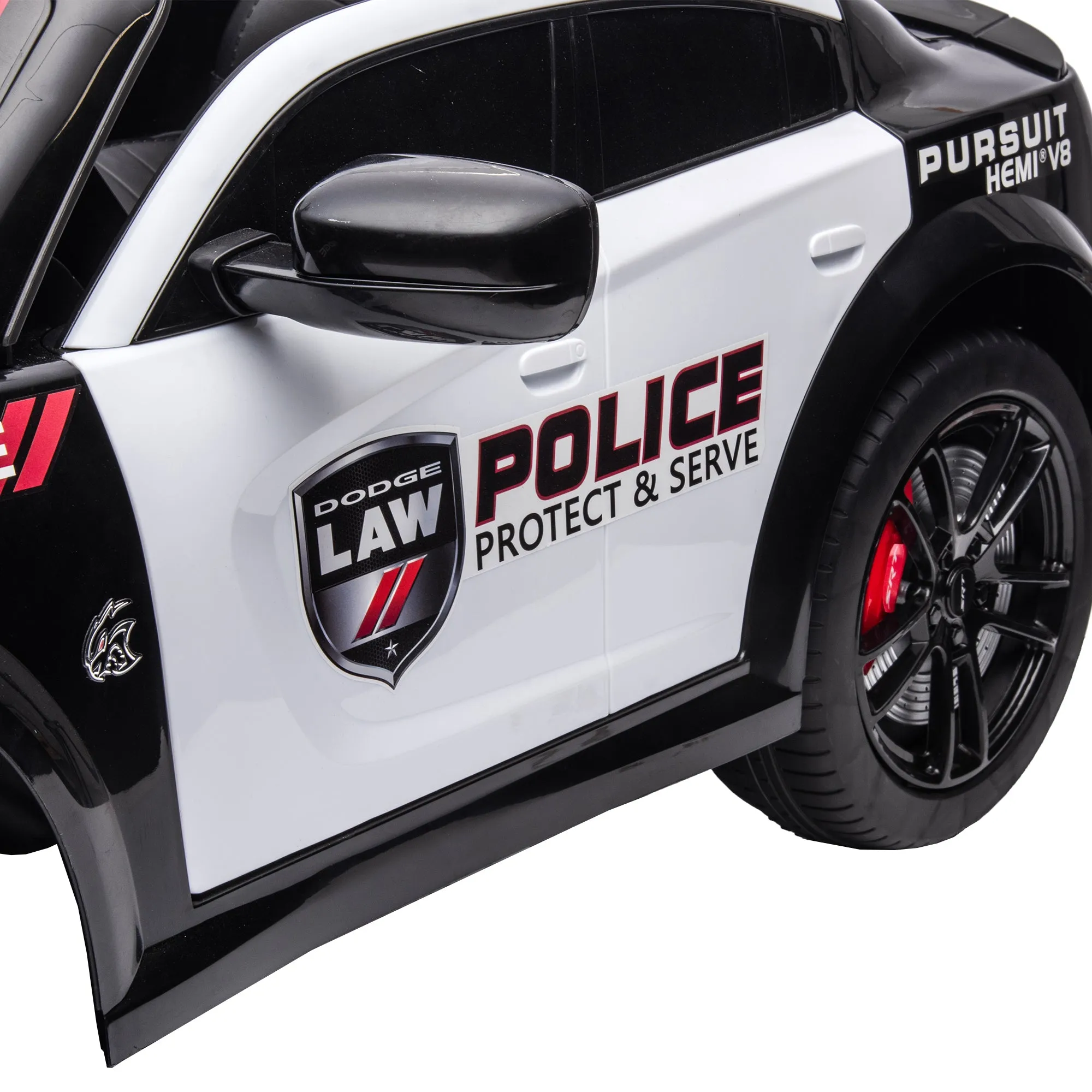 Licensed Dodge Charger 12V Kids Ride-On Police Car with Parental Remote Control: Electric Cart Featuring Three Speeds, Power Display, Slow Start, USB, MP3, Bluetooth, LED Lights, and Four-Wheel Suspension