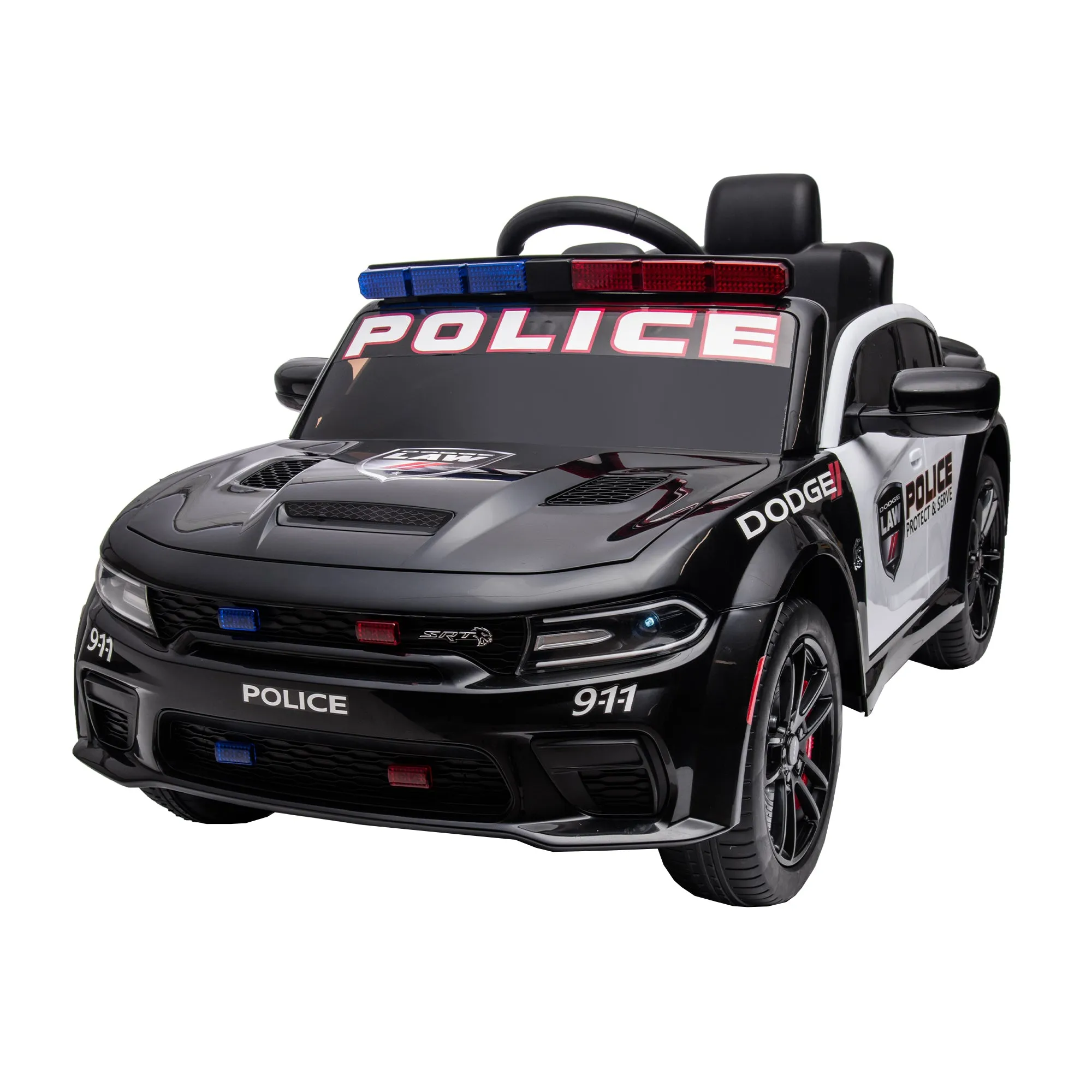 Licensed Dodge Charger 12V Kids Ride-On Police Car with Parental Remote Control: Electric Cart Featuring Three Speeds, Power Display, Slow Start, USB, MP3, Bluetooth, LED Lights, and Four-Wheel Suspension