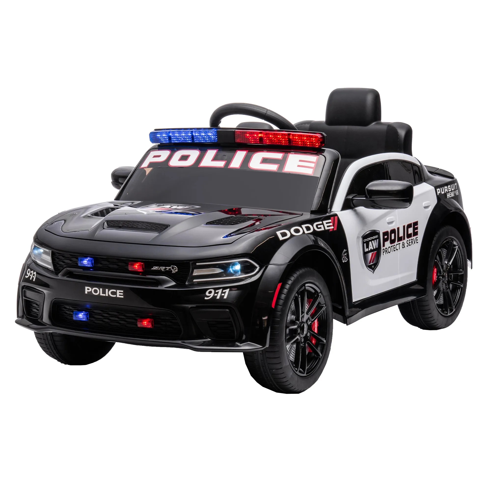 Licensed Dodge Charger 12V Kids Ride-On Police Car with Parental Remote Control: Electric Cart Featuring Three Speeds, Power Display, Slow Start, USB, MP3, Bluetooth, LED Lights, and Four-Wheel Suspension