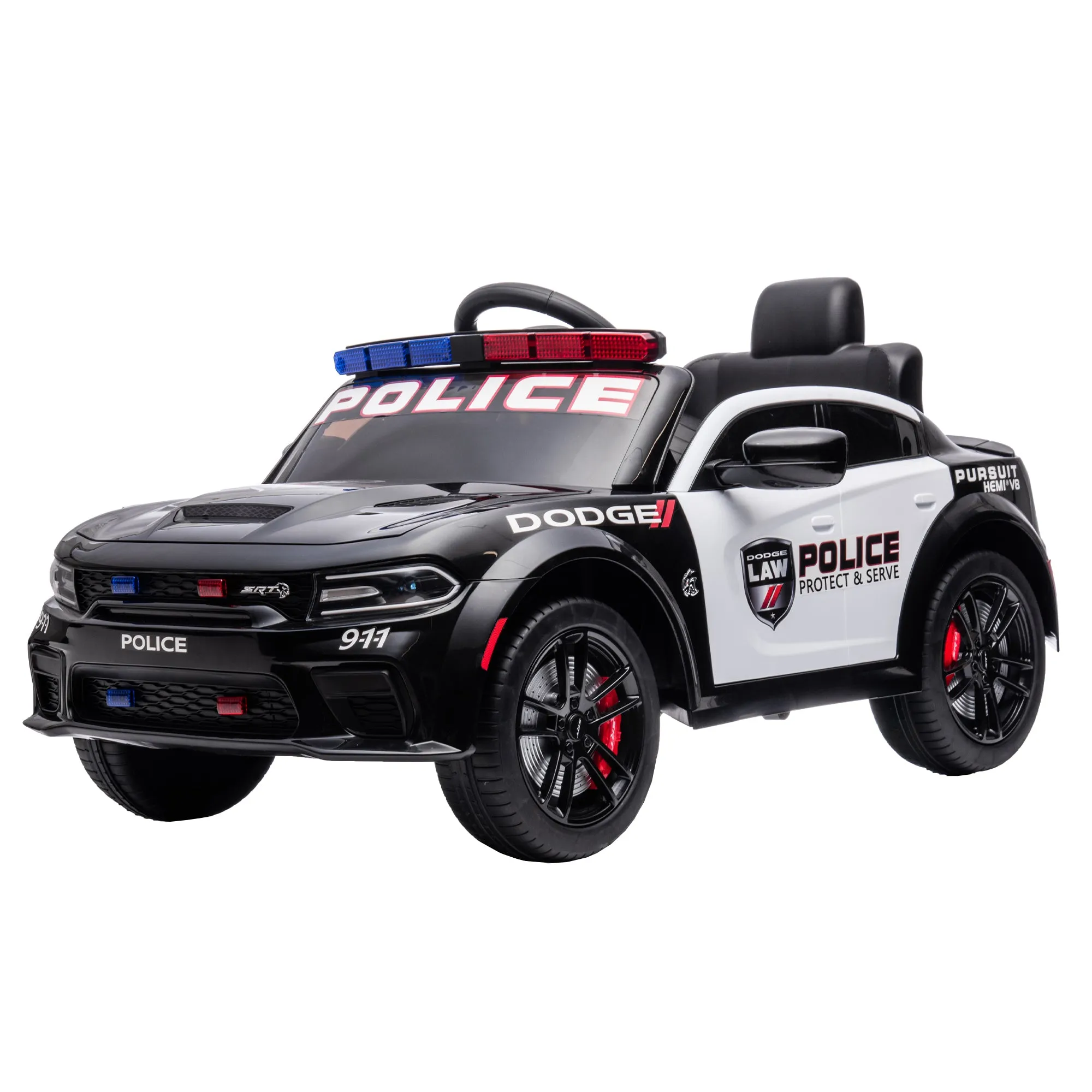 Licensed Dodge Charger 12V Kids Ride-On Police Car with Parental Remote Control: Electric Cart Featuring Three Speeds, Power Display, Slow Start, USB, MP3, Bluetooth, LED Lights, and Four-Wheel Suspension