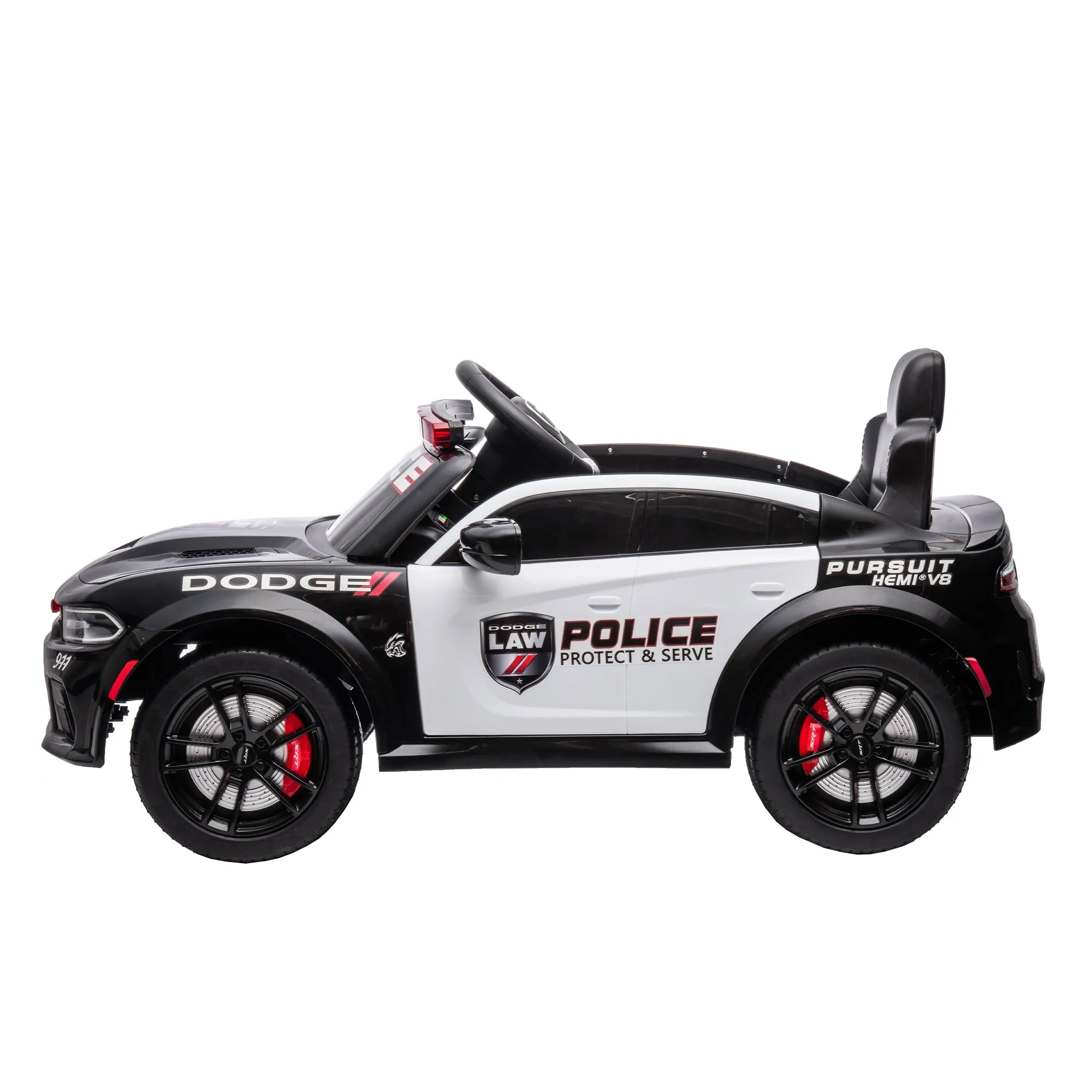 Licensed Dodge Charger 12V Kids Ride-On Police Car with Parental Remote Control: Electric Cart Featuring Three Speeds, Power Display, Slow Start, USB, MP3, Bluetooth, LED Lights, and Four-Wheel Suspension