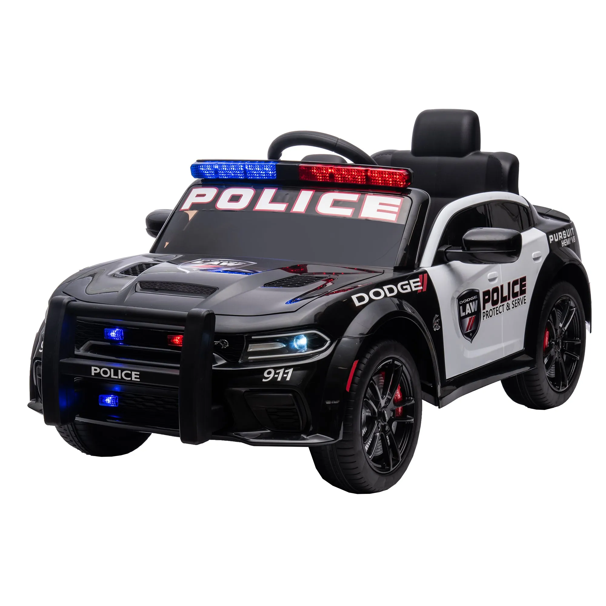 Licensed Dodge Charger 12V Kids Ride-On Police Car with Parental Remote Control: Electric Cart Featuring Three Speeds, Power Display, Slow Start, USB, MP3, Bluetooth, LED Lights, and Four-Wheel Suspension