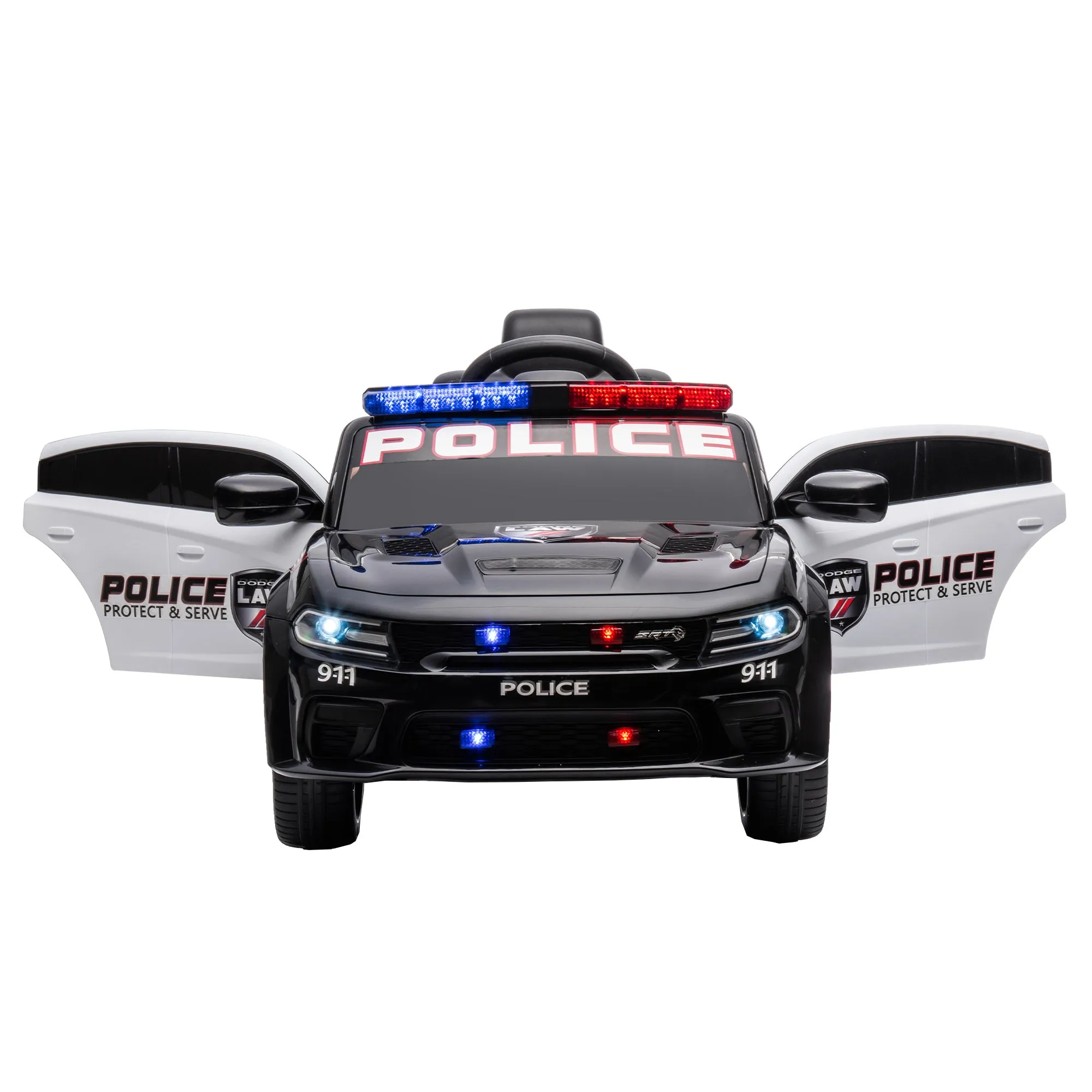 Licensed Dodge Charger 12V Kids Ride-On Police Car with Parental Remote Control: Electric Cart Featuring Three Speeds, Power Display, Slow Start, USB, MP3, Bluetooth, LED Lights, and Four-Wheel Suspension