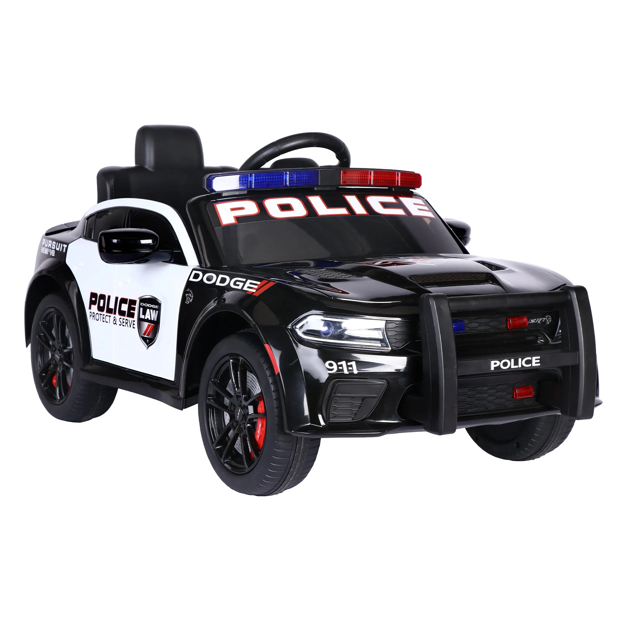 Licensed Dodge Charger 12V Kids Ride-On Police Car with Parental Remote Control: Electric Cart Featuring Three Speeds, Power Display, Slow Start, USB, MP3, Bluetooth, LED Lights, and Four-Wheel Suspension