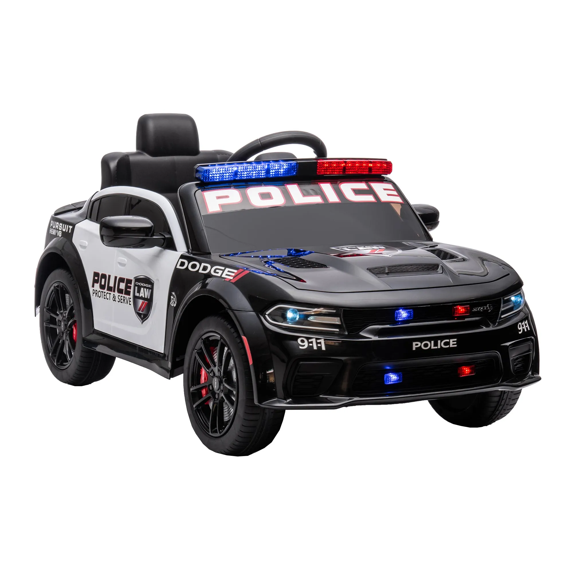 Licensed Dodge Charger 12V Kids Ride-On Police Car with Parental Remote Control: Electric Cart Featuring Three Speeds, Power Display, Slow Start, USB, MP3, Bluetooth, LED Lights, and Four-Wheel Suspension