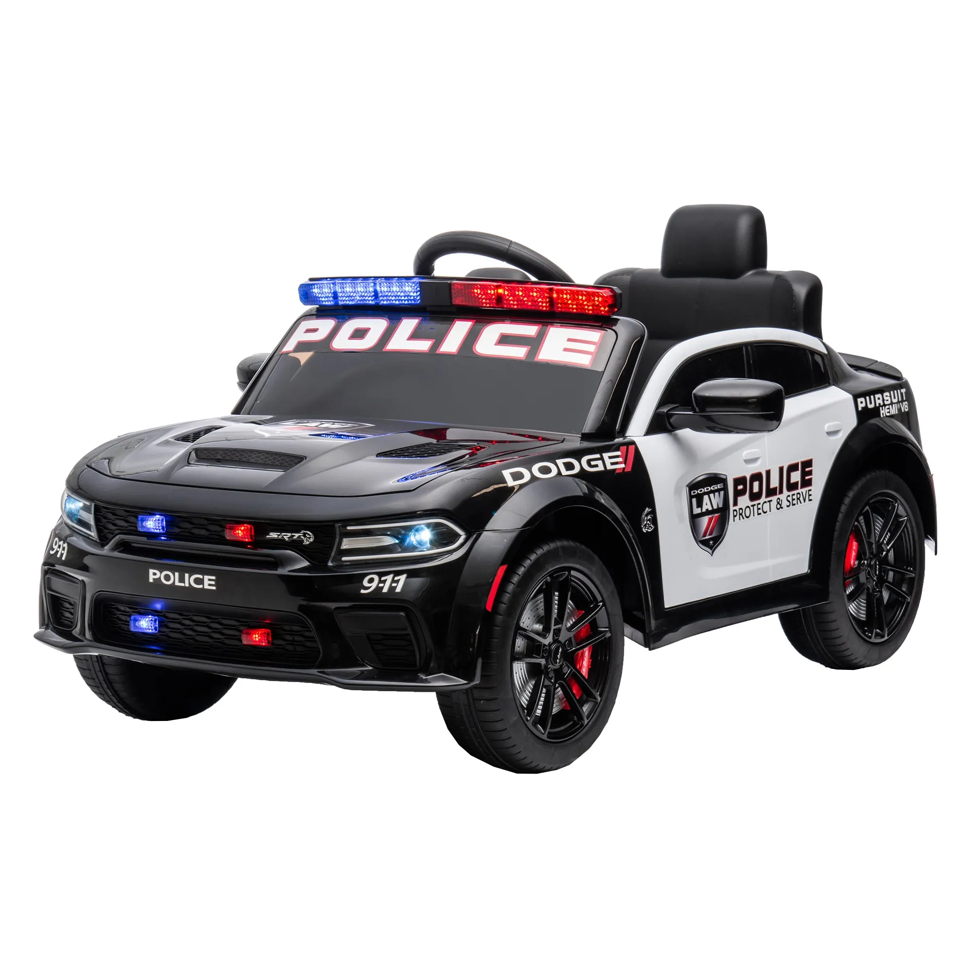 Licensed Dodge Charger 12V Kids Ride-On Police Car with Parental Remote Control: Electric Cart Featuring Three Speeds, Power Display, Slow Start, USB, MP3, Bluetooth, LED Lights, and Four-Wheel Suspension