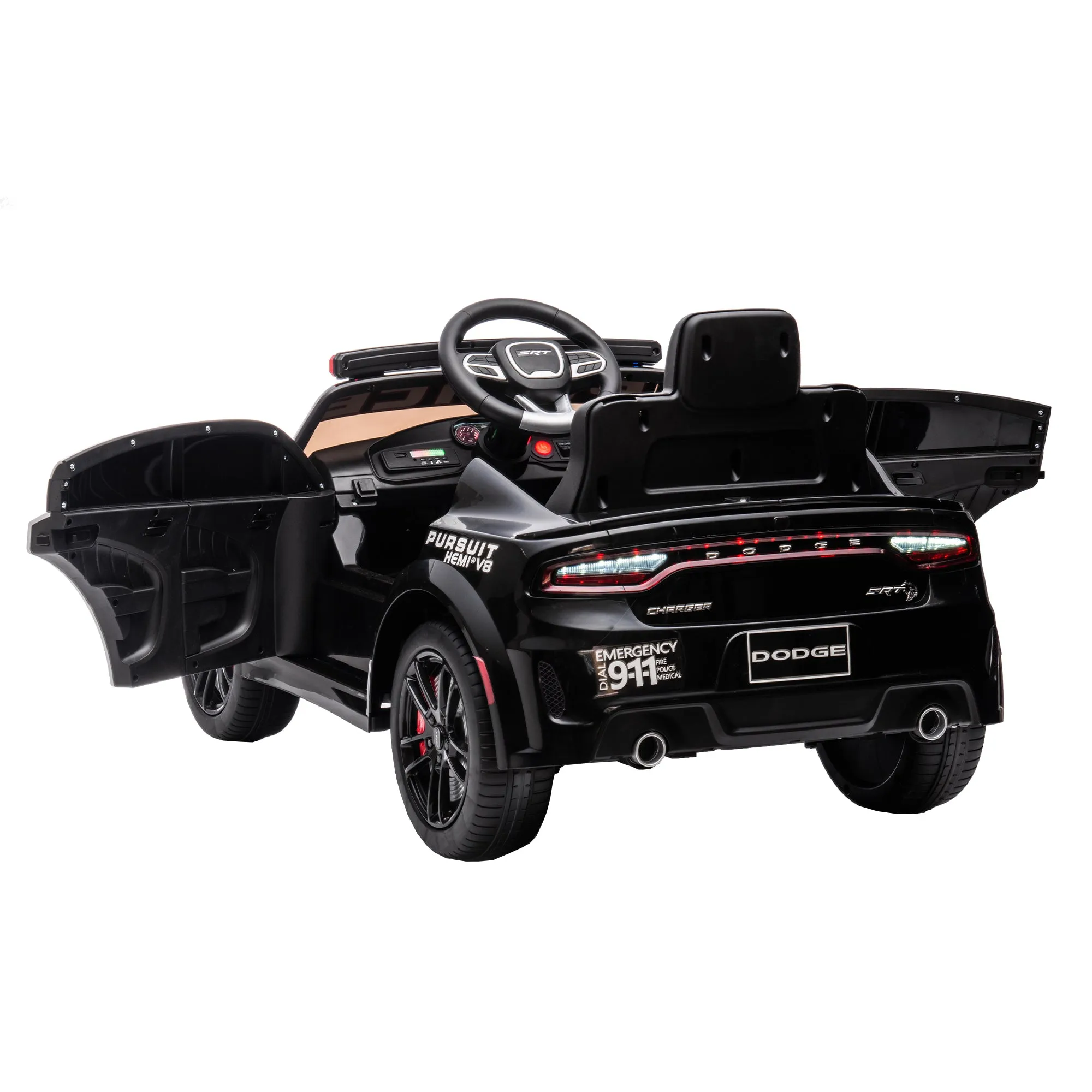 Licensed Dodge Charger 12V Kids Ride-On Police Car with Parental Remote Control: Electric Cart Featuring Three Speeds, Power Display, Slow Start, USB, MP3, Bluetooth, LED Lights, and Four-Wheel Suspension