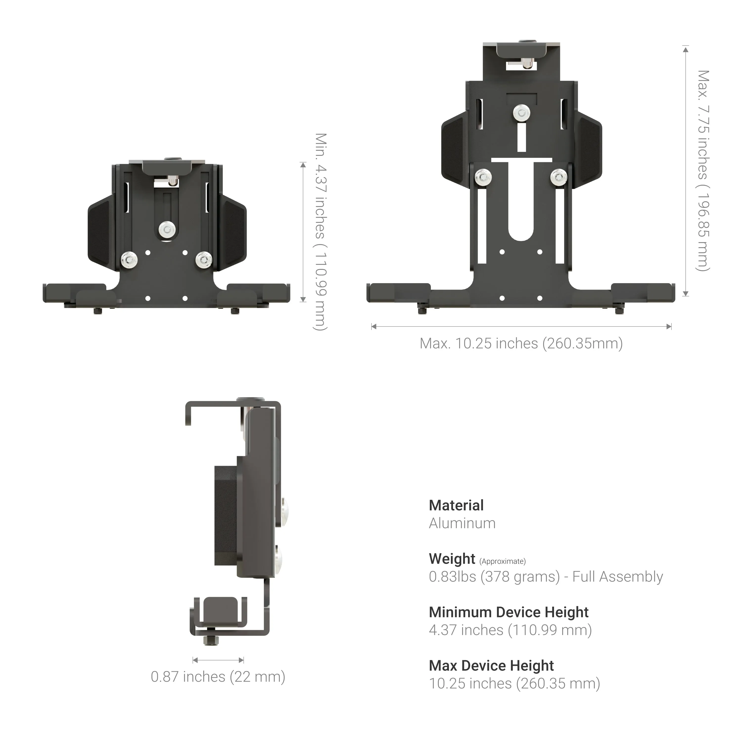 LockVise™ Metal Locking Tablet Mount with Drill Base Mount and 5" Metal Shaft