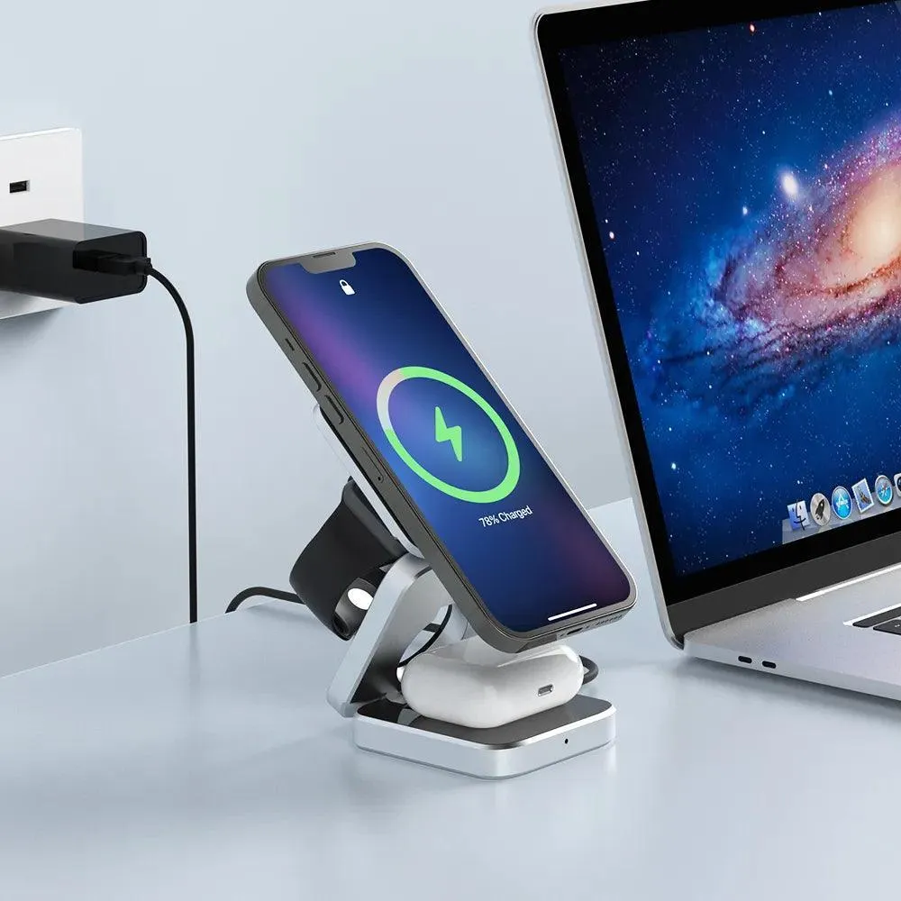 Magnetic Wireless Charger Stand: Fast 3-in-1 Charging Station