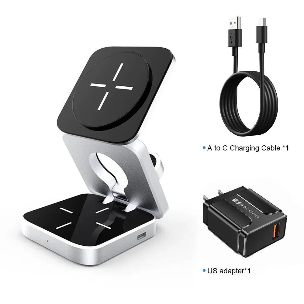 Magnetic Wireless Charger Stand: Fast 3-in-1 Charging Station