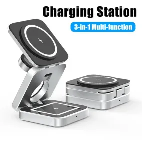 Magnetic Wireless Charger Stand: Fast 3-in-1 Charging Station