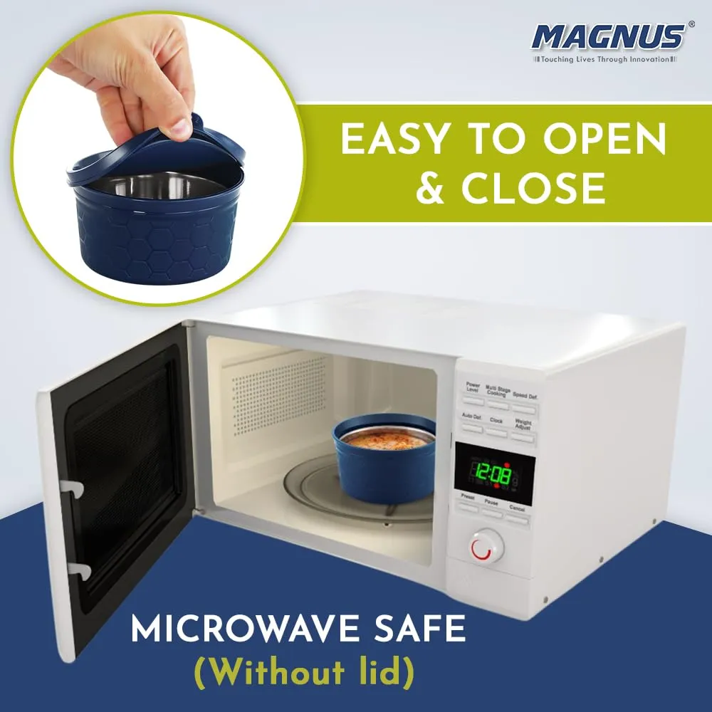 Magnus Microwave Eva 4 Lunch Box for Kids & Adults, 3 Microwave Safe Containers with Steam Lock & 1 Stainless Steel Tumbler, Airtight & Leakproof Lunch Boxes for Office Men, Blue (230/400/550 ml)