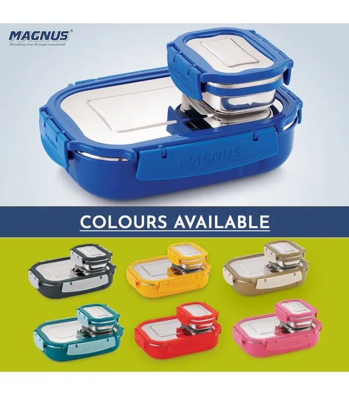 Magnus Spike Lunch Box SP (Blue) - Stainless Steel Office Lunchbox Set with 800ml & 150ml Leakproof Containers for Men, Women, Kids - Ideal Tiffin for School, Picnic, Airtight & Insulated Design