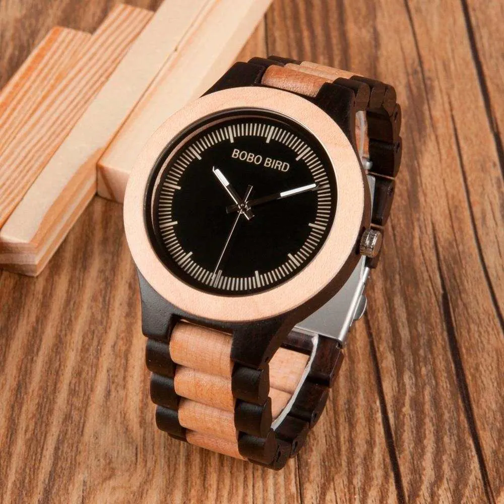 Male Quartz Antique Bobo Brid Wooden Watches with Wooden Band