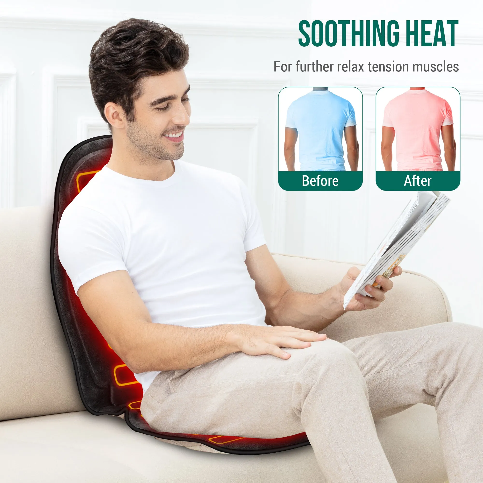 Memory Foam Massage Seat Cushion - Back Massager with Heat (Colored packaging) - SL-262M-2