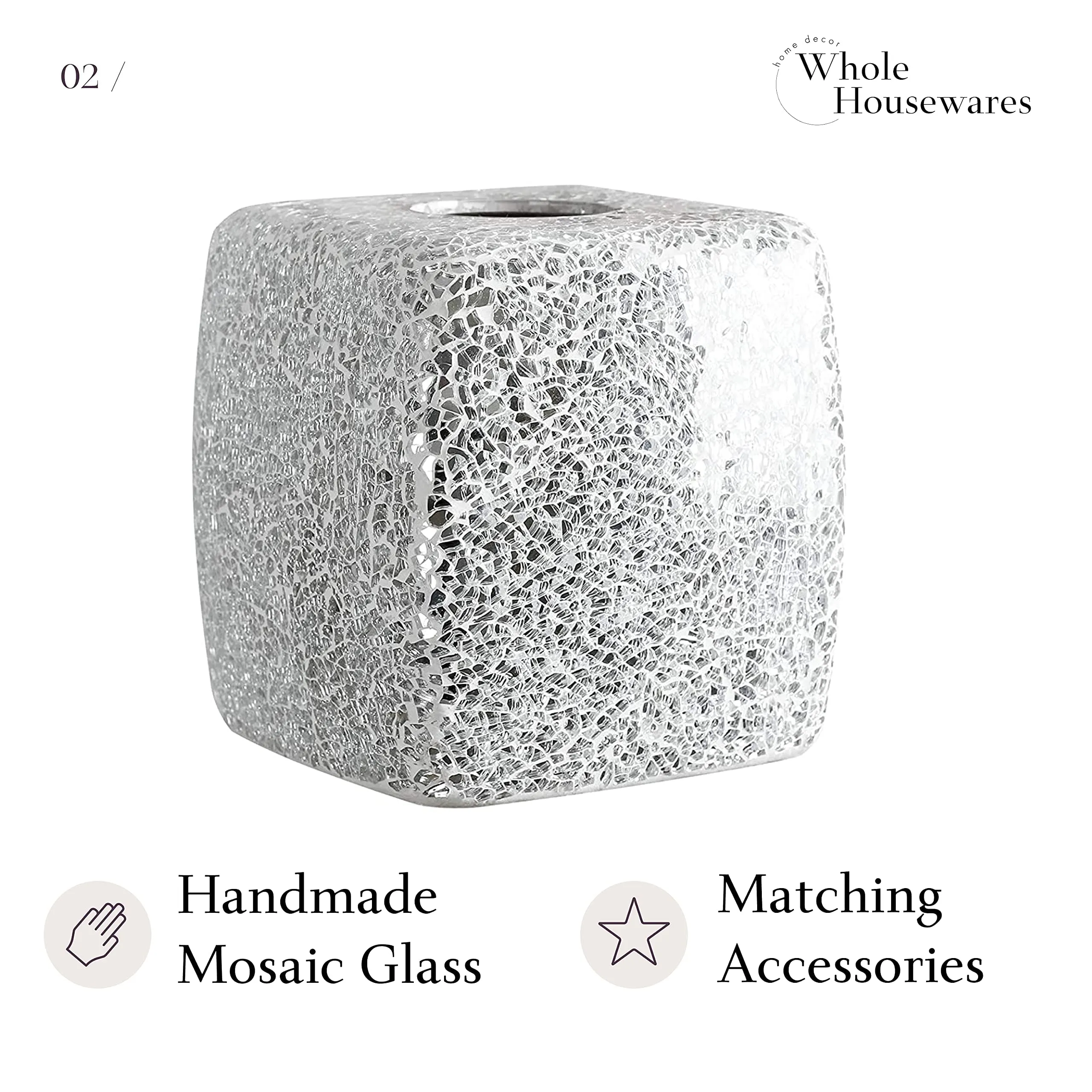 Mosaic Glass Tissue Holder Decorative Tissue Cover Square Box (Silver