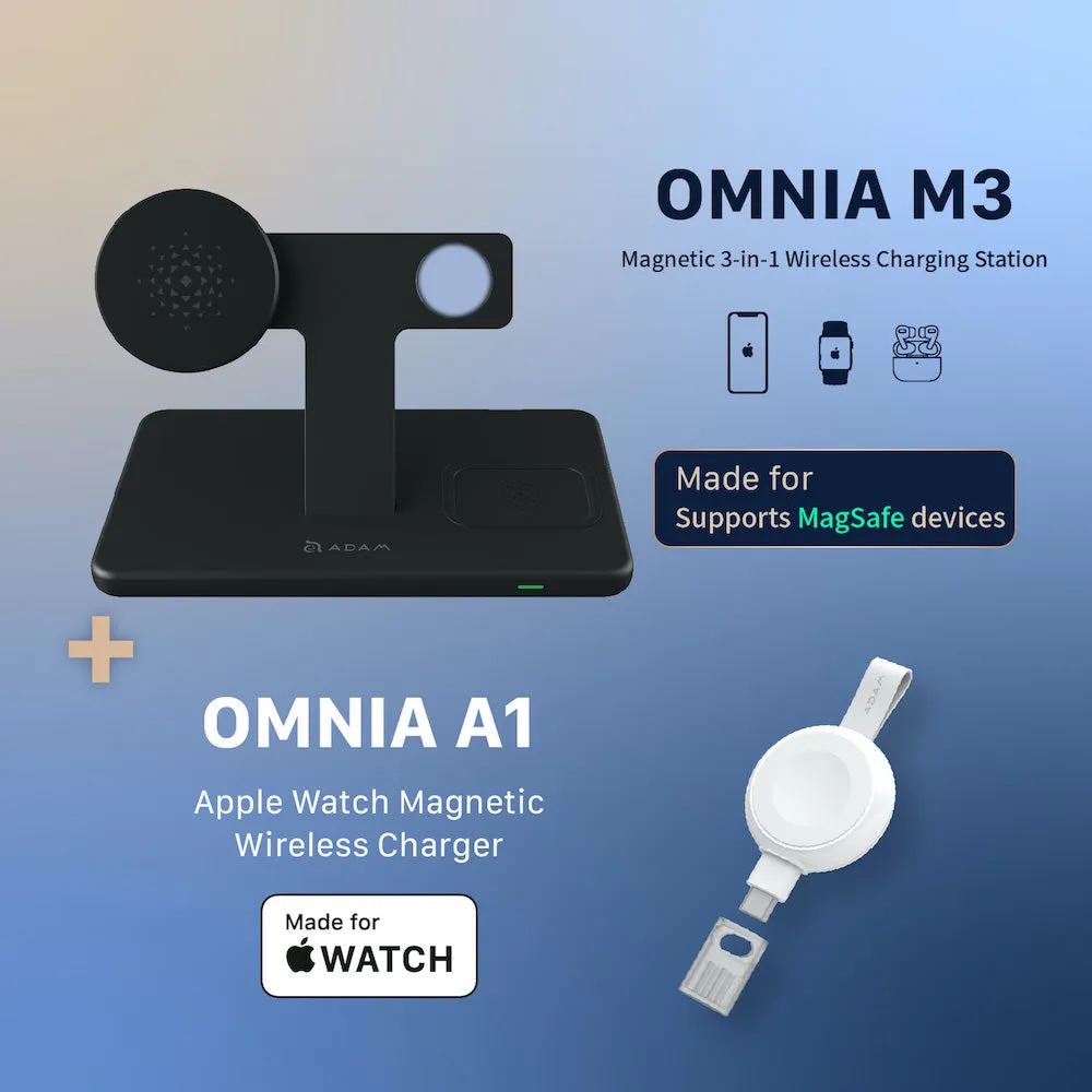 OMNIA M3 Magnetic 3-in-1 Wireless Charging Station   OMNIA A1 Apple Watch Magnetic Wireless Charger