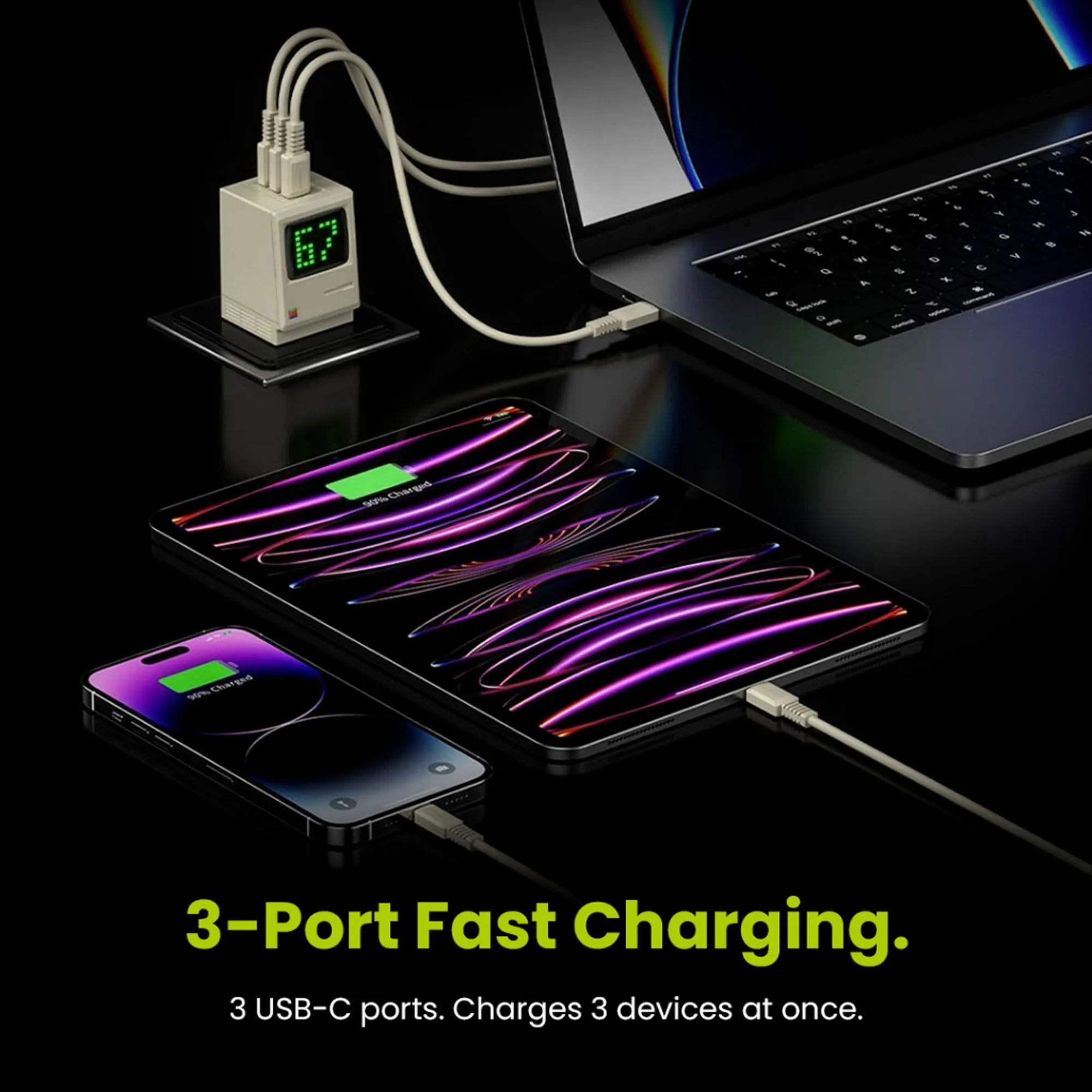 [ONLINE EXCLUSIVE] Sharge Shargeek Retro 67W GaN 3 Port USB-C PD 3.0 Wall Charger with Smart LED Display