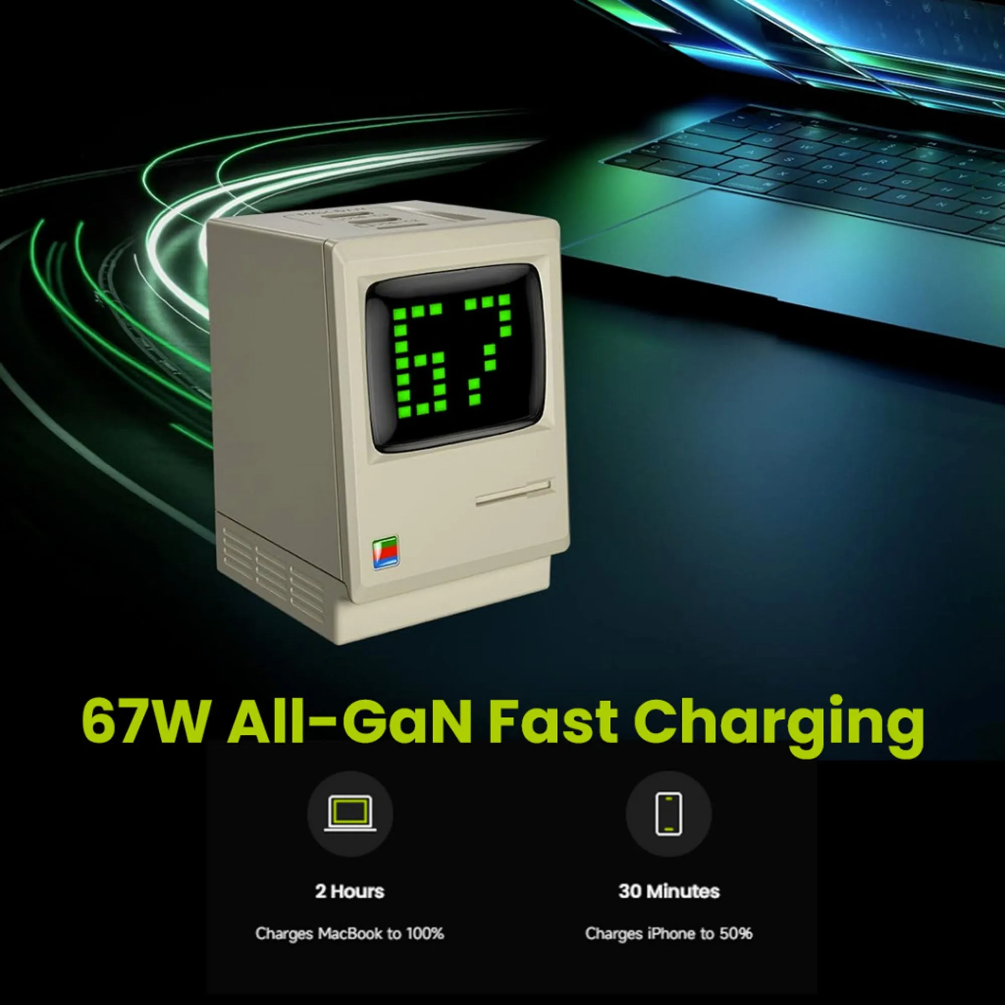 [ONLINE EXCLUSIVE] Sharge Shargeek Retro 67W GaN 3 Port USB-C PD 3.0 Wall Charger with Smart LED Display