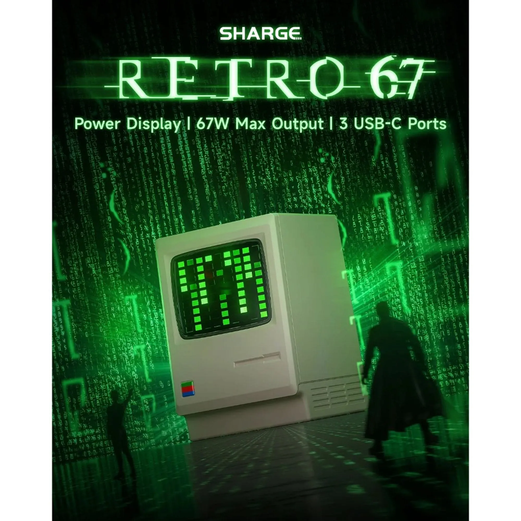 [ONLINE EXCLUSIVE] Sharge Shargeek Retro 67W GaN 3 Port USB-C PD 3.0 Wall Charger with Smart LED Display