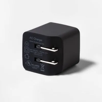 Open Box - 2-Port Wall Charger 15W USB-C & 5W USB-A 6' to USB-A Cable Black/Gold