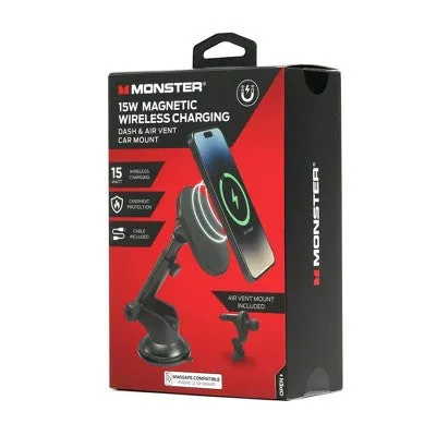 Open Box - Monster 15Watt Magnetic Wireless Charging Car Mount Dash and Vent Mount