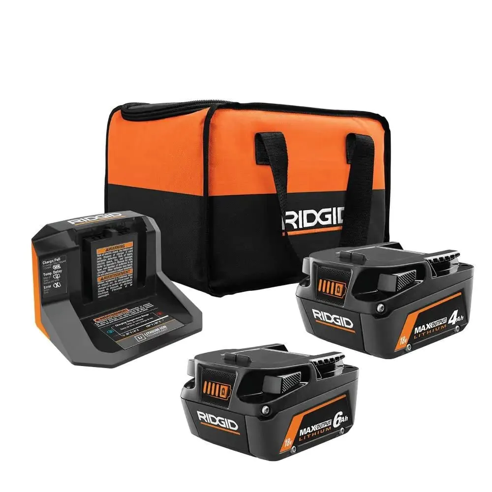 Open Box -  RIDGID 18V 6.0 Ah and 4.0 Ah MAX Output Lithium-Ion Batteries and Charger Kit with Bag