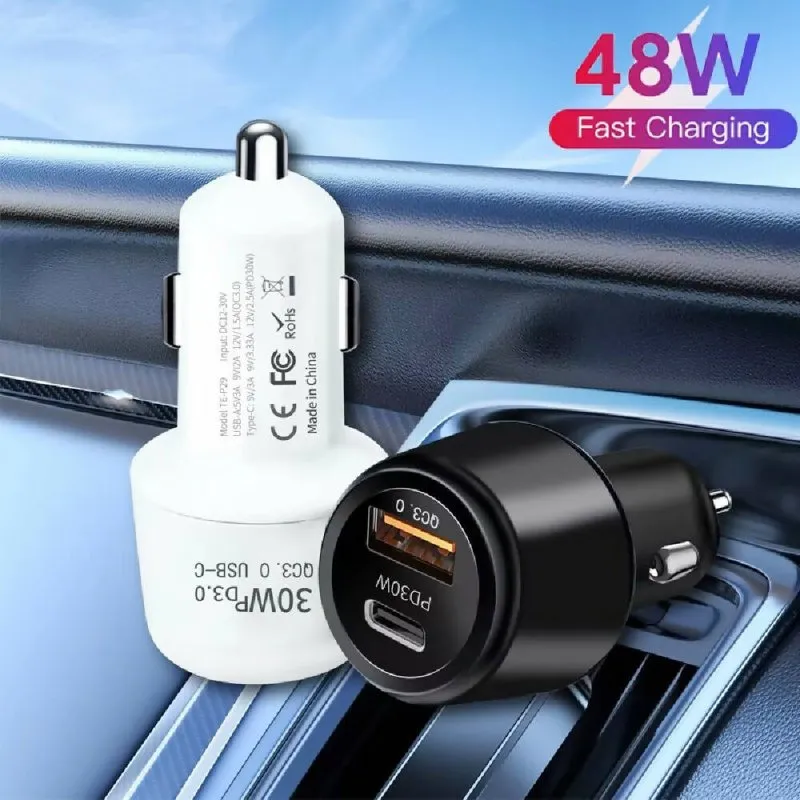 P29 48W PD30W   QC3.0 18W USB Dual Port Car Charger(White)