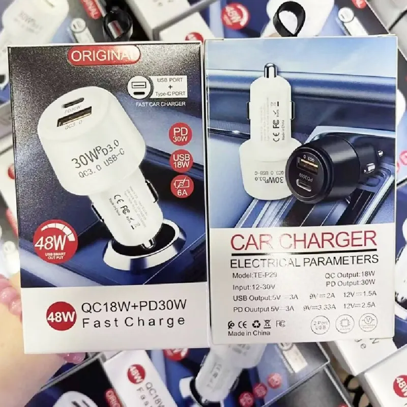 P29 48W PD30W   QC3.0 18W USB Dual Port Car Charger(White)