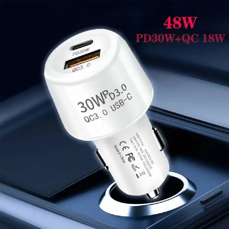 P29 48W PD30W   QC3.0 18W USB Dual Port Car Charger(White)