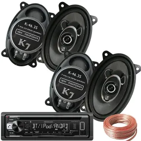 Package - Kenwood KDC-BT21 Single-DIN In-Dash Bluetooth CD Receiver   2 Pairs Of K7 K-46.3S 4x6-Inchs 180W 3-WAY Car Audio Speakers   100ft Speaker Wire