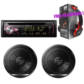 Package - Pair of Pioneer TS-G1620F 6-1/2" 2-Way 300W Speaker   Pioneer DEH-X4900BT Single-DIN in-Dash Bluetooth CD Receiver   Free EBH700 Headphone