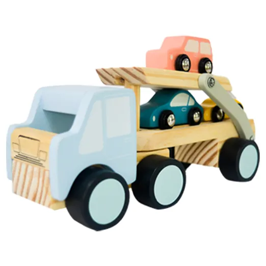 Playbox Car Carrier Truck and Cars Wooden Toy Set with 1 Carrier Truck and 3 Cars