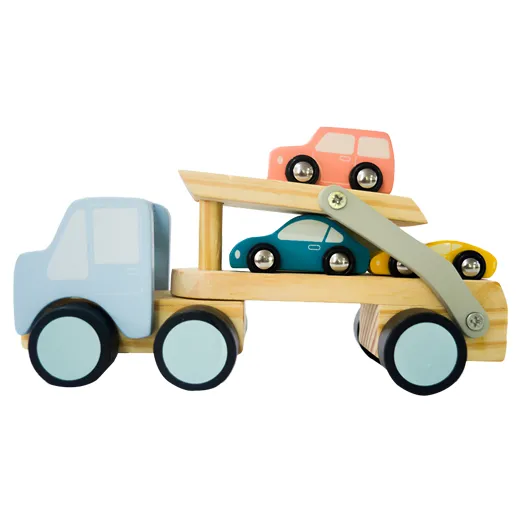 Playbox Car Carrier Truck and Cars Wooden Toy Set with 1 Carrier Truck and 3 Cars